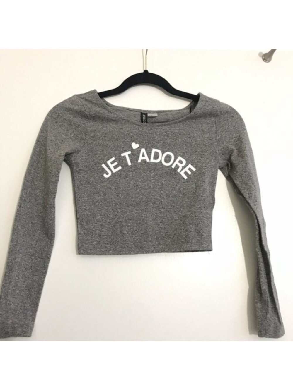 Grey Long Sleeve Crop Top - Picture 1 of 7